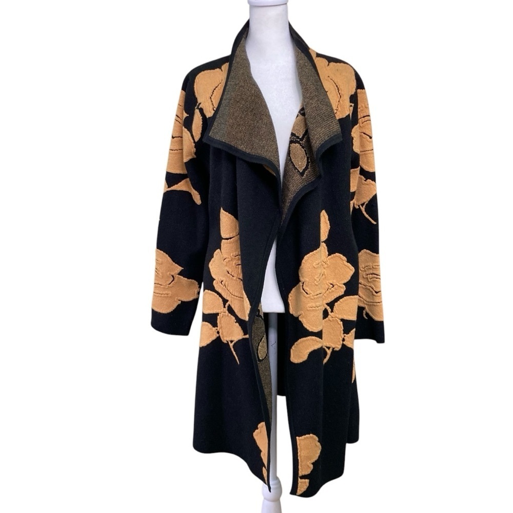 Orange Fashion Village Black & Mustard Yellow Rose Floral Cardigan (Size S/M)